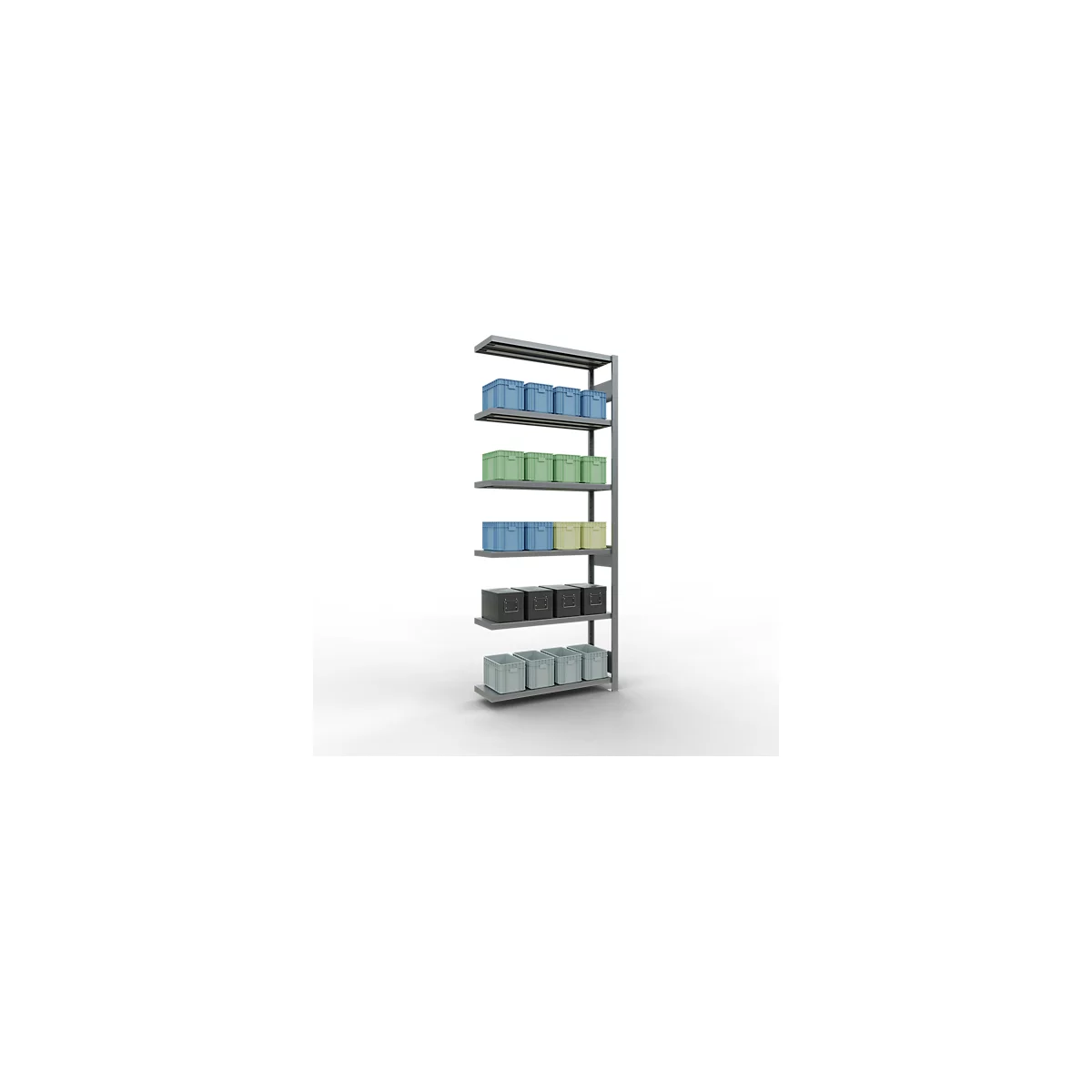 Schulte Lagertechnik Système de rayonnage à tablettes emboîtable MULTIplus 250, rayonnage annexe, verrou de longueur, 2500x1000x300 mm, 6 tablettes, galvanisé