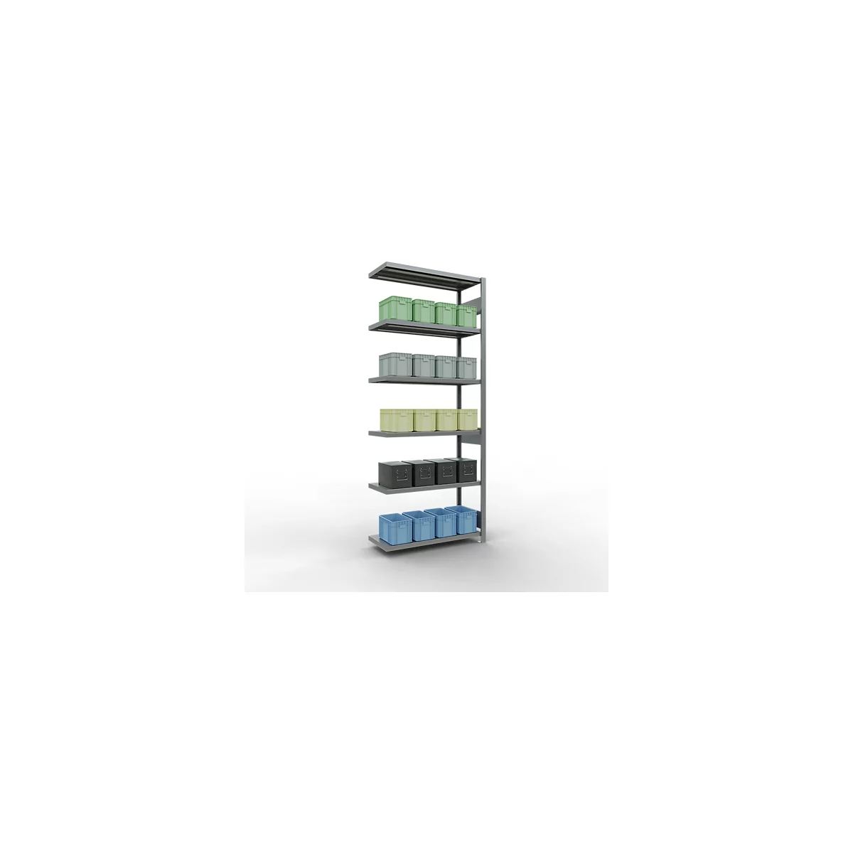 Schulte Lagertechnik Système de rayonnage à tablettes emboîtable MULTIplus 250, rayonnage annexe, verrou de longueur, 2500x1000x400 mm, 6 tablettes, galvanisé