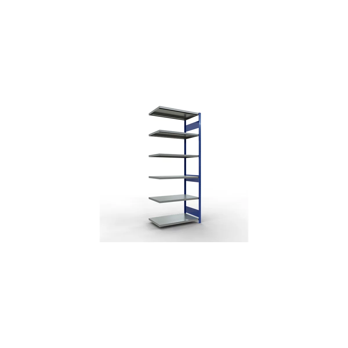 Schulte Lagertechnik Système de rayonnage à tablettes emboîtable MULTIplus 250, rayonnage annexe, verrou de longueur, 2500x1000x600 mm, 6 tablettes, bleu gentiane/galvanisé