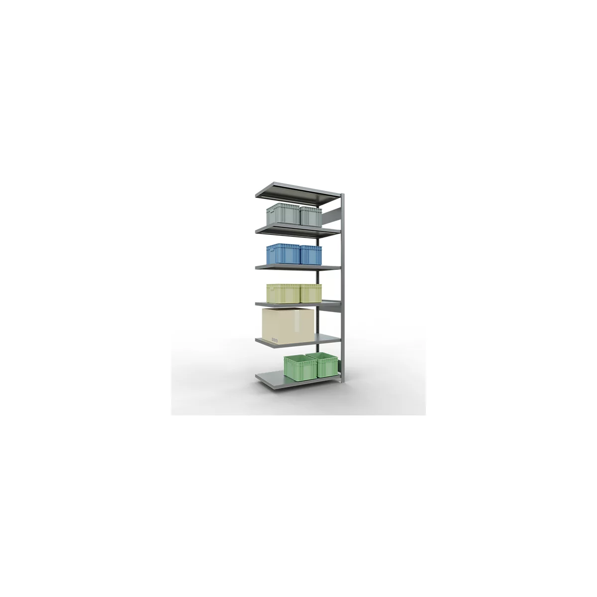 Schulte Lagertechnik Système de rayonnage à tablettes emboîtable MULTIplus 250, rayonnage annexe, verrou de longueur, 2500x1000x600 mm, 6 tablettes, galvanisé