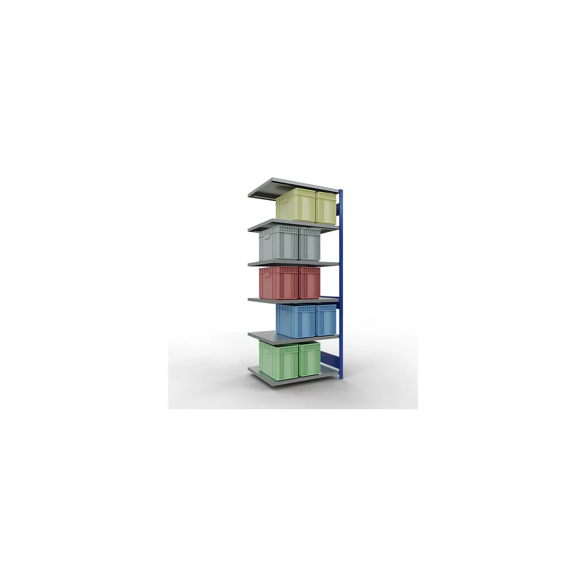 Schulte Lagertechnik Système de rayonnage à tablettes emboîtable MULTIplus 250, rayonnage annexe, verrou de longueur, 2500x1000x800 mm, 6 tablettes, bleu gentiane/galvanisé