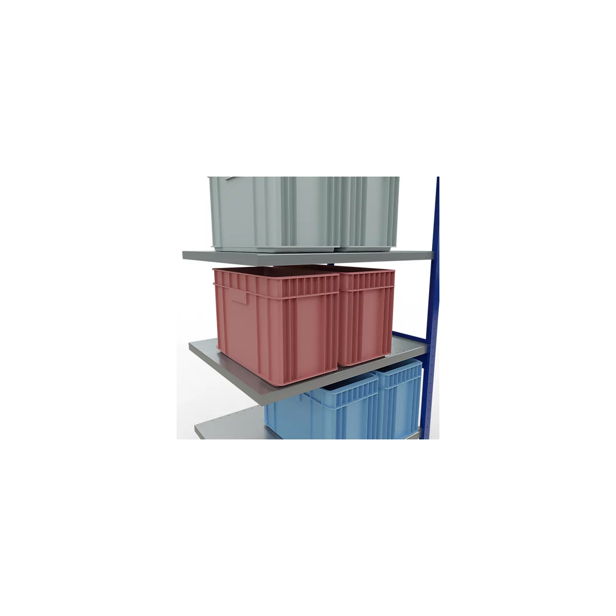 Schulte Lagertechnik Système de rayonnage à tablettes emboîtable MULTIplus 250, rayonnage annexe, verrou de longueur, 2500x1000x800 mm, 6 tablettes, bleu gentiane/galvanisé
