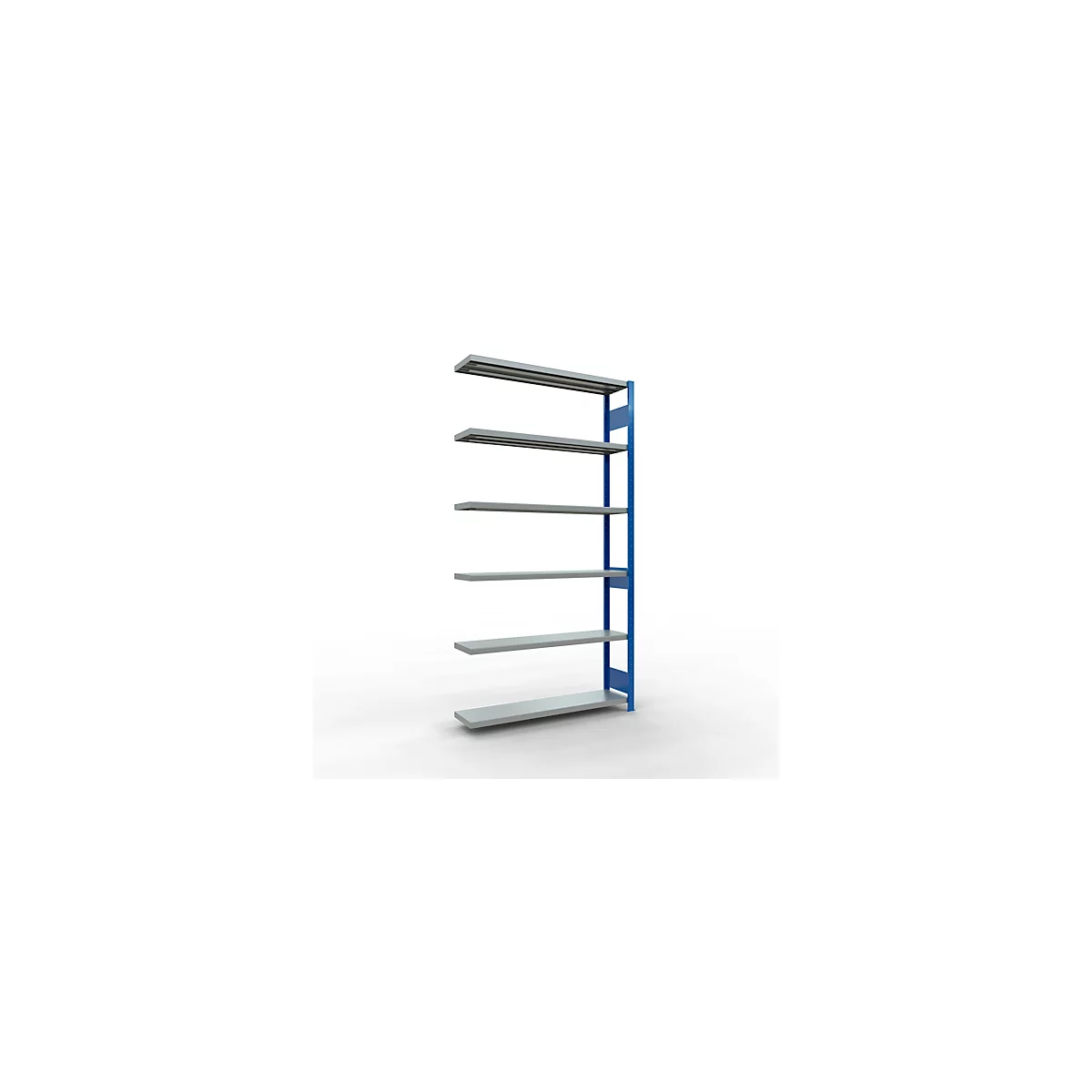 Schulte Lagertechnik Système de rayonnage à tablettes emboîtable MULTIplus 250, rayonnage annexe, verrou de longueur, 2500x1300x300 mm, 6 tablettes, bleu gentiane/galvanisé