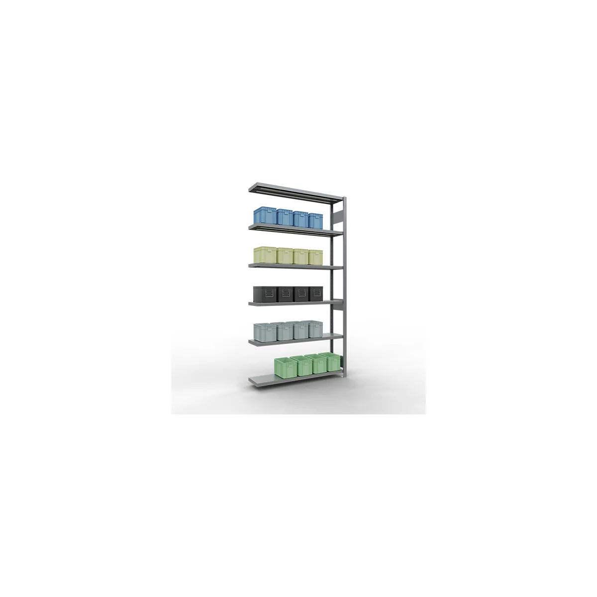 Schulte Lagertechnik Système de rayonnage à tablettes emboîtable MULTIplus 250, rayonnage annexe, verrou de longueur, 2500x1300x300 mm, 6 tablettes, galvanisé