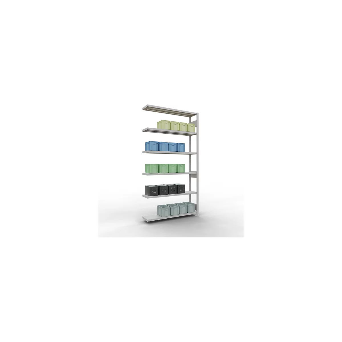 Schulte Lagertechnik Système de rayonnage à tablettes emboîtable MULTIplus 250, rayonnage annexe, verrou de longueur, 2500x1300x300 mm, 6 tablettes, gris clair