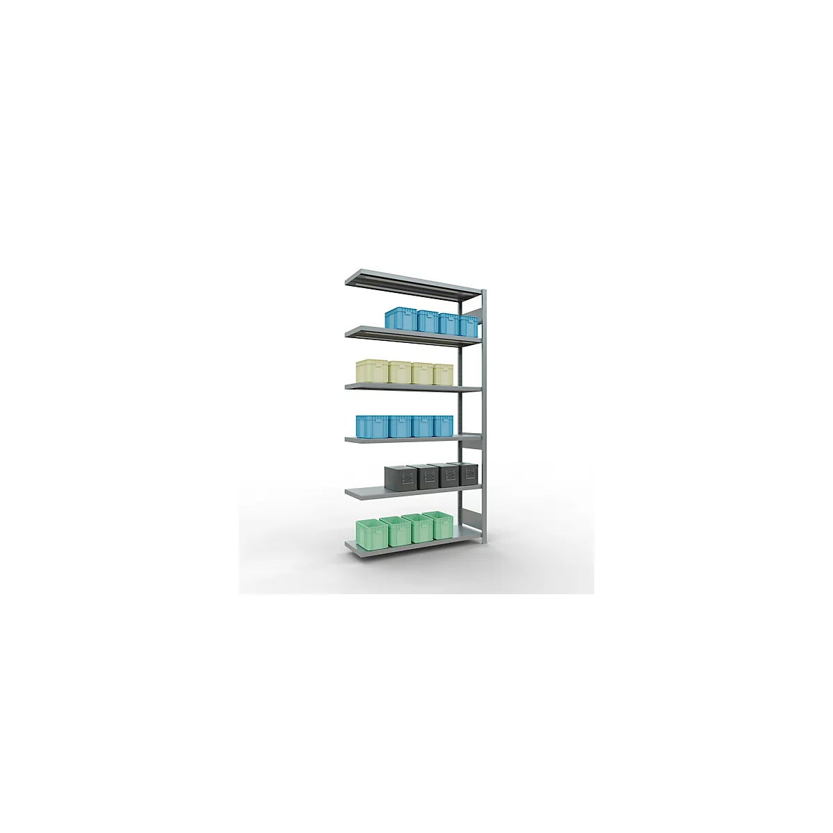 Schulte Lagertechnik Système de rayonnage à tablettes emboîtable MULTIplus 250, rayonnage annexe, verrou de longueur, 2500x1300x400 mm, 6 tablettes, galvanisé