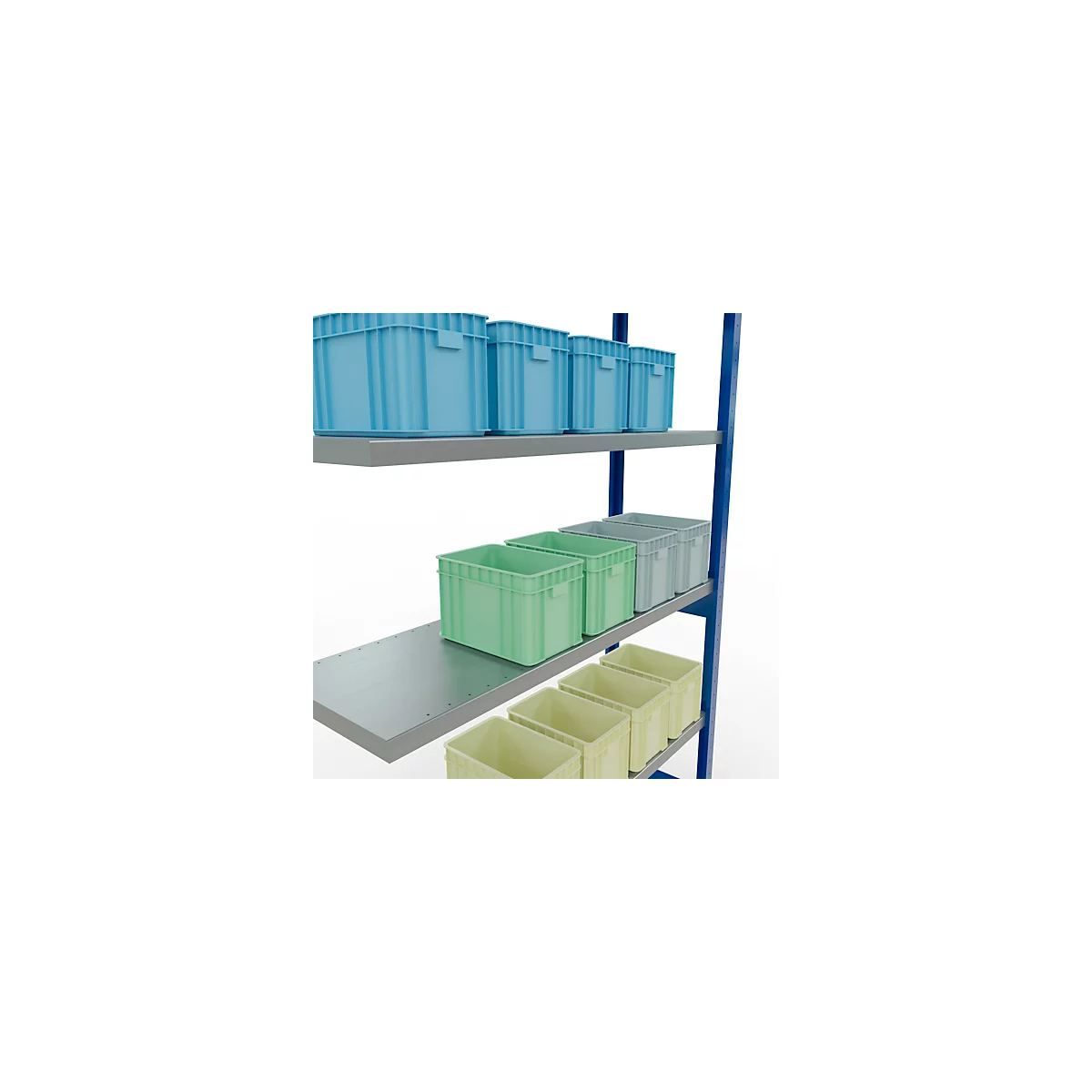 Schulte Lagertechnik Système de rayonnage à tablettes emboîtable MULTIplus 250, rayonnage annexe, verrou de longueur, 2500x1300x400 mm, 6 tablettes, gris clair