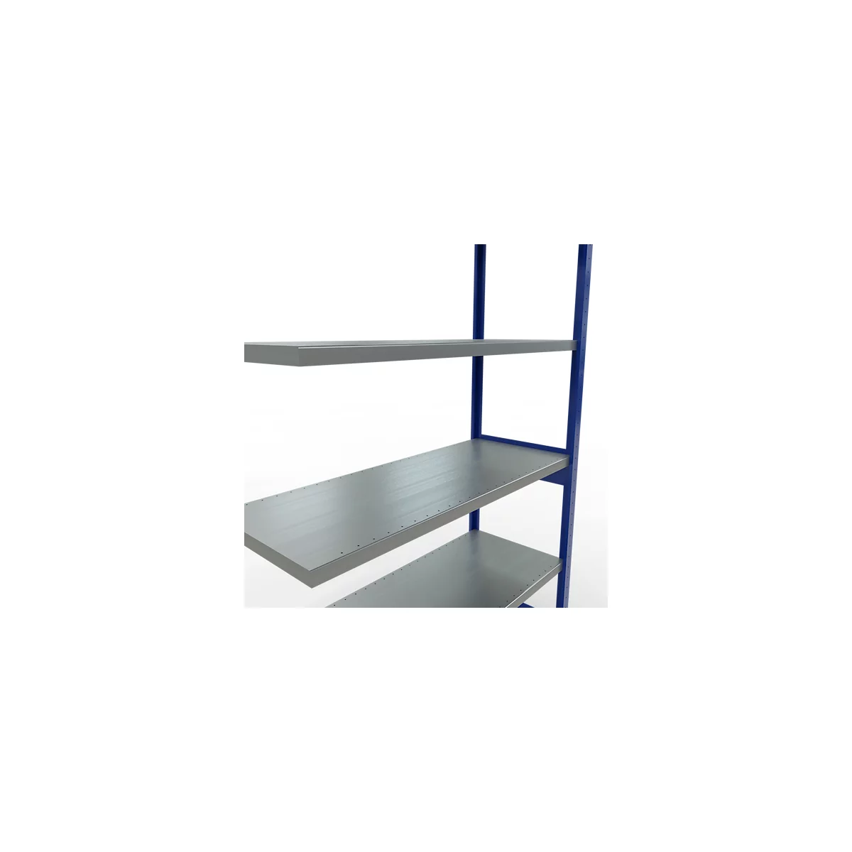 Schulte Lagertechnik Système de rayonnage à tablettes emboîtable MULTIplus 250, rayonnage annexe, verrou de longueur, 2500x1300x500 mm, 6 tablettes, bleu gentiane/galvanisé