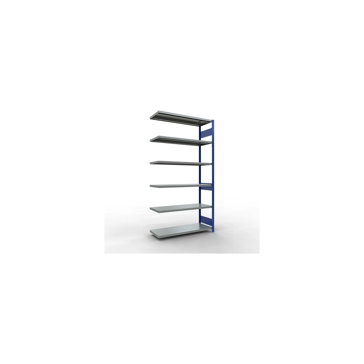 Schulte Lagertechnik Système de rayonnage à tablettes emboîtable MULTIplus 250, rayonnage annexe, verrou de longueur, 2500x1300x500 mm, 6 tablettes, bleu gentiane/galvanisé