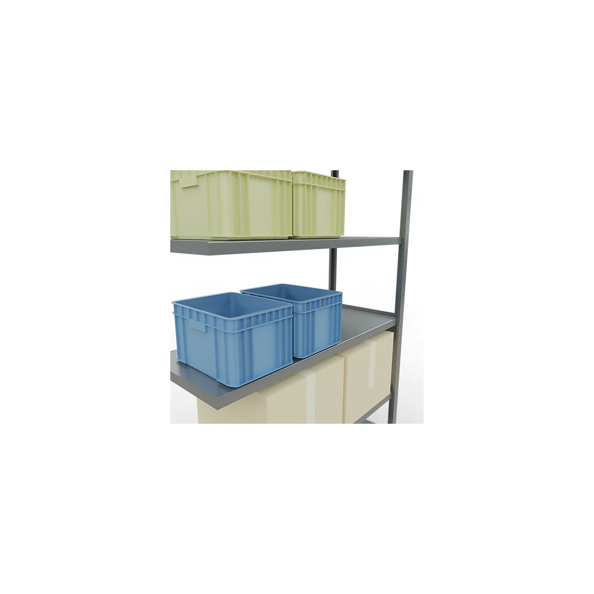 Schulte Lagertechnik Système de rayonnage à tablettes emboîtable MULTIplus 250, rayonnage annexe, verrou de longueur, 2500x1300x500 mm, 6 tablettes, galvanisé