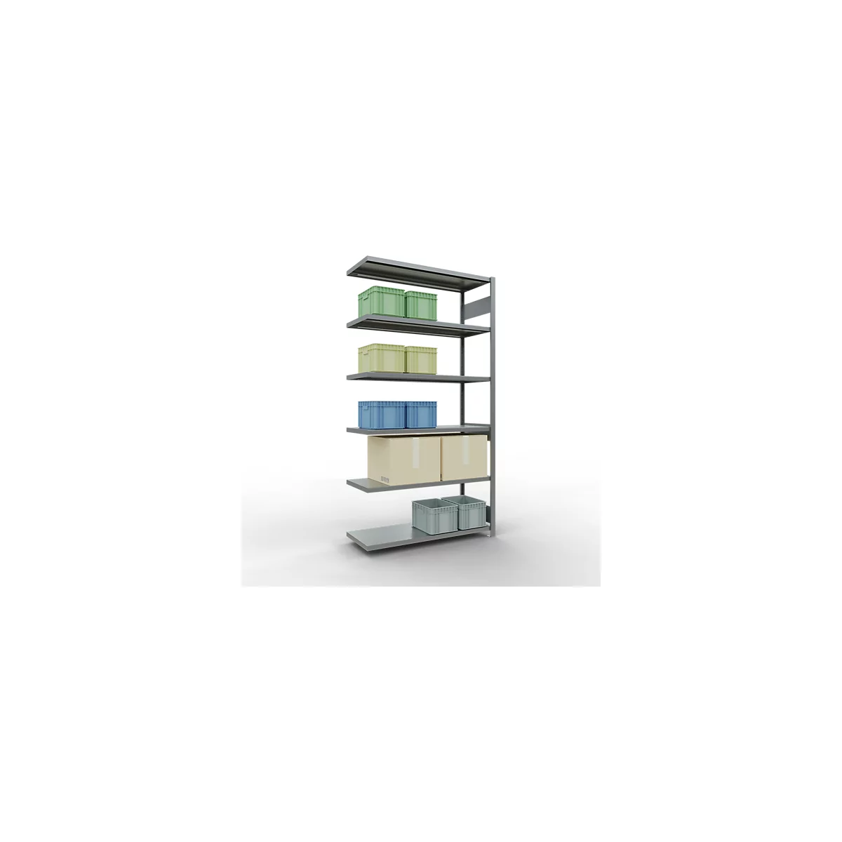 Schulte Lagertechnik Système de rayonnage à tablettes emboîtable MULTIplus 250, rayonnage annexe, verrou de longueur, 2500x1300x500 mm, 6 tablettes, galvanisé
