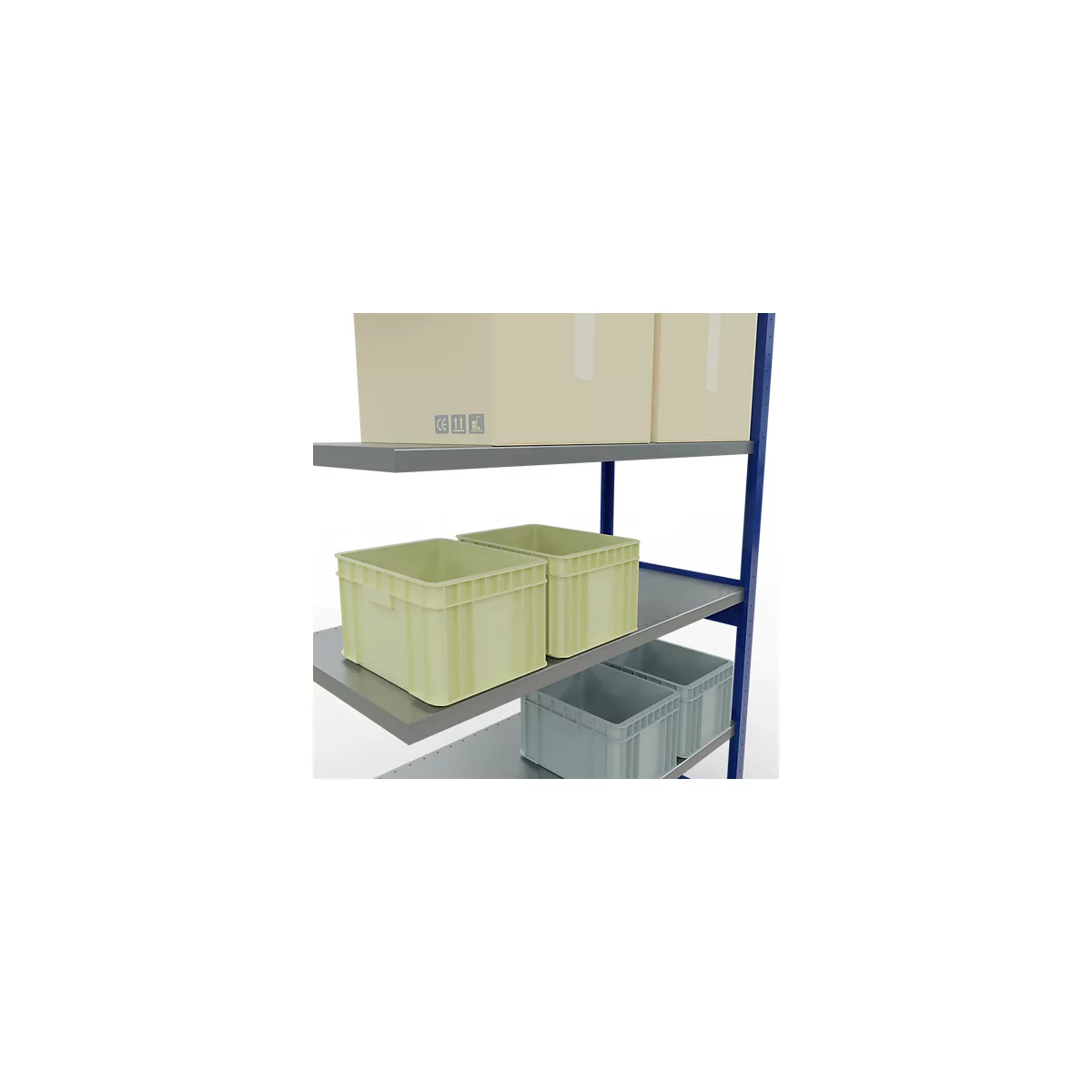 Schulte Lagertechnik Système de rayonnage à tablettes emboîtable MULTIplus 250, rayonnage annexe, verrou de longueur, 2500x1300x600 mm, 6 tablettes, bleu gentiane/galvanisé