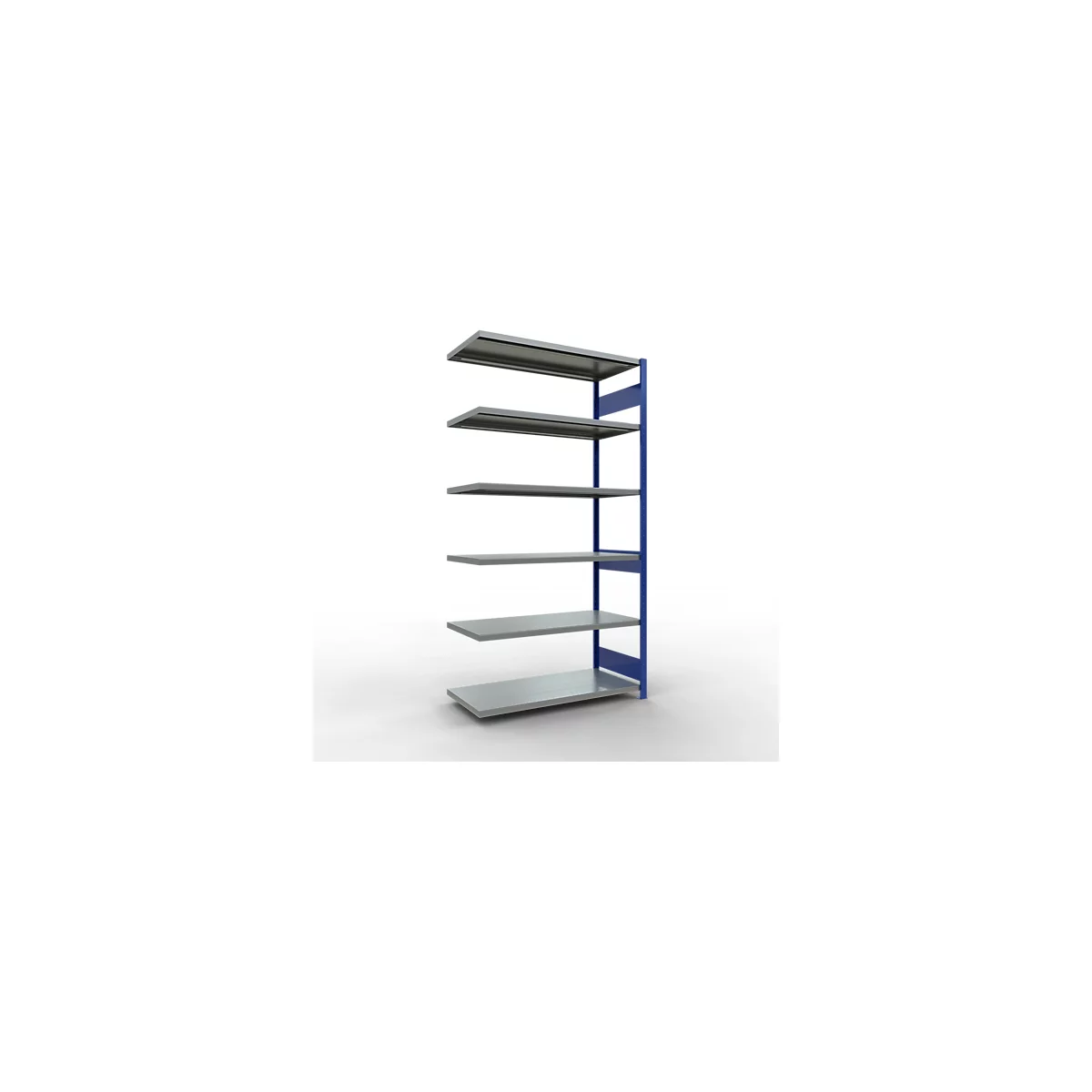 Schulte Lagertechnik Système de rayonnage à tablettes emboîtable MULTIplus 250, rayonnage annexe, verrou de longueur, 2500x1300x600 mm, 6 tablettes, bleu gentiane/galvanisé