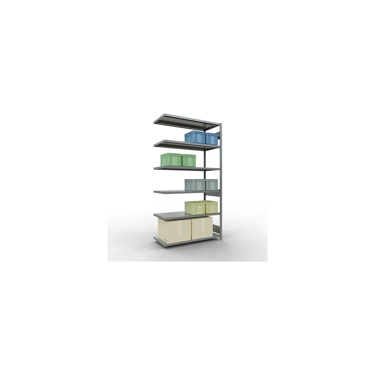 Schulte Lagertechnik Système de rayonnage à tablettes emboîtable MULTIplus 250, rayonnage annexe, verrou de longueur, 2500x1300x600 mm, 6 tablettes, galvanisé