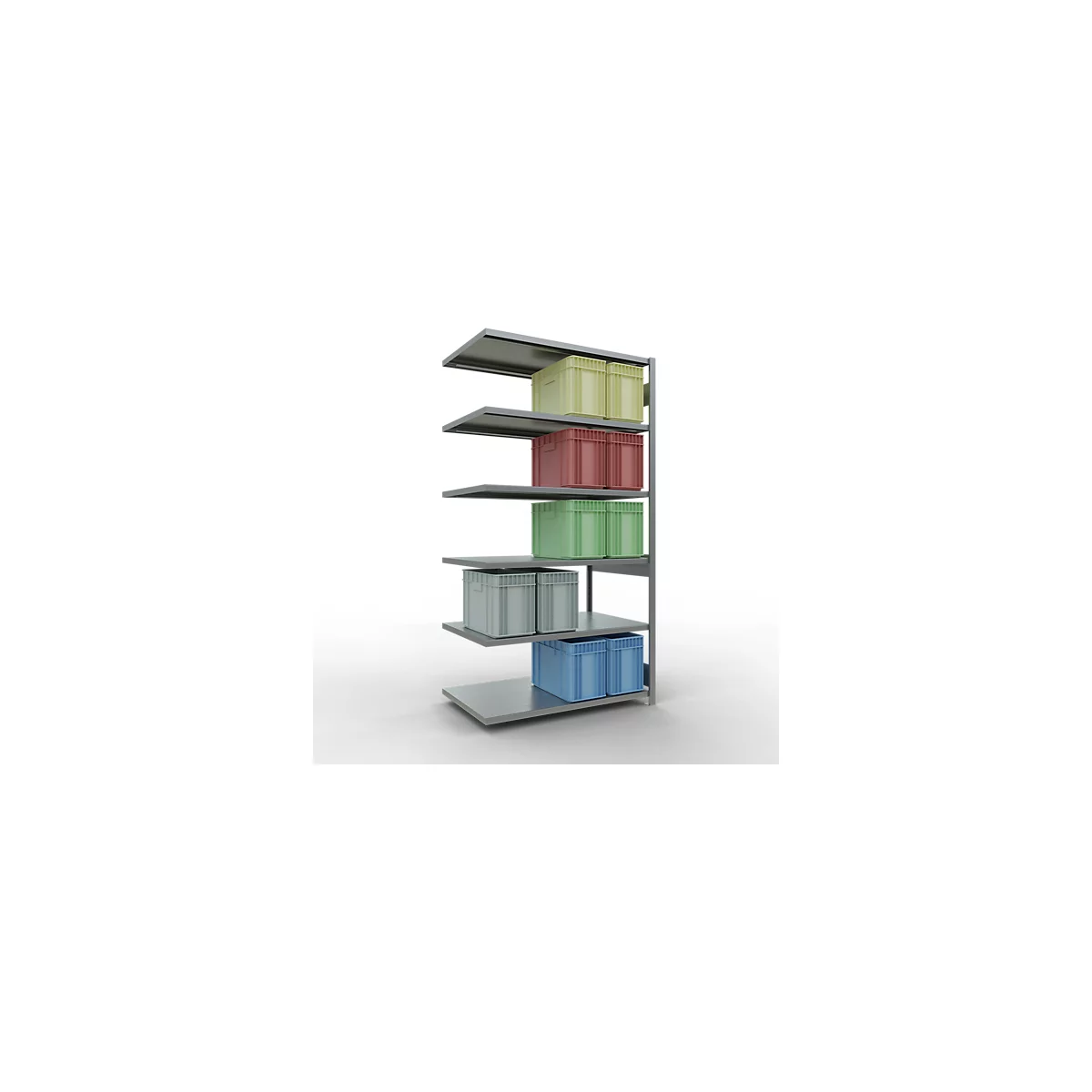 Schulte Lagertechnik Système de rayonnage à tablettes emboîtable MULTIplus 250, rayonnage annexe, verrou de longueur, 2500x1300x800 mm, 6 tablettes, galvanisé