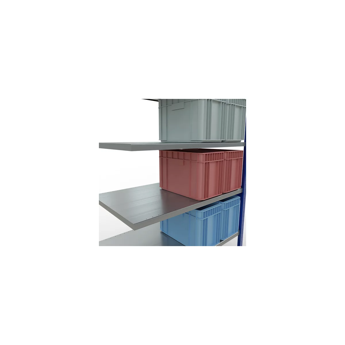 Schulte Lagertechnik Système de rayonnage à tablettes emboîtable MULTIplus 250, rayonnage annexe, verrou de longueur, 2500x1300x800 mm, 6 tablettes, gris clair