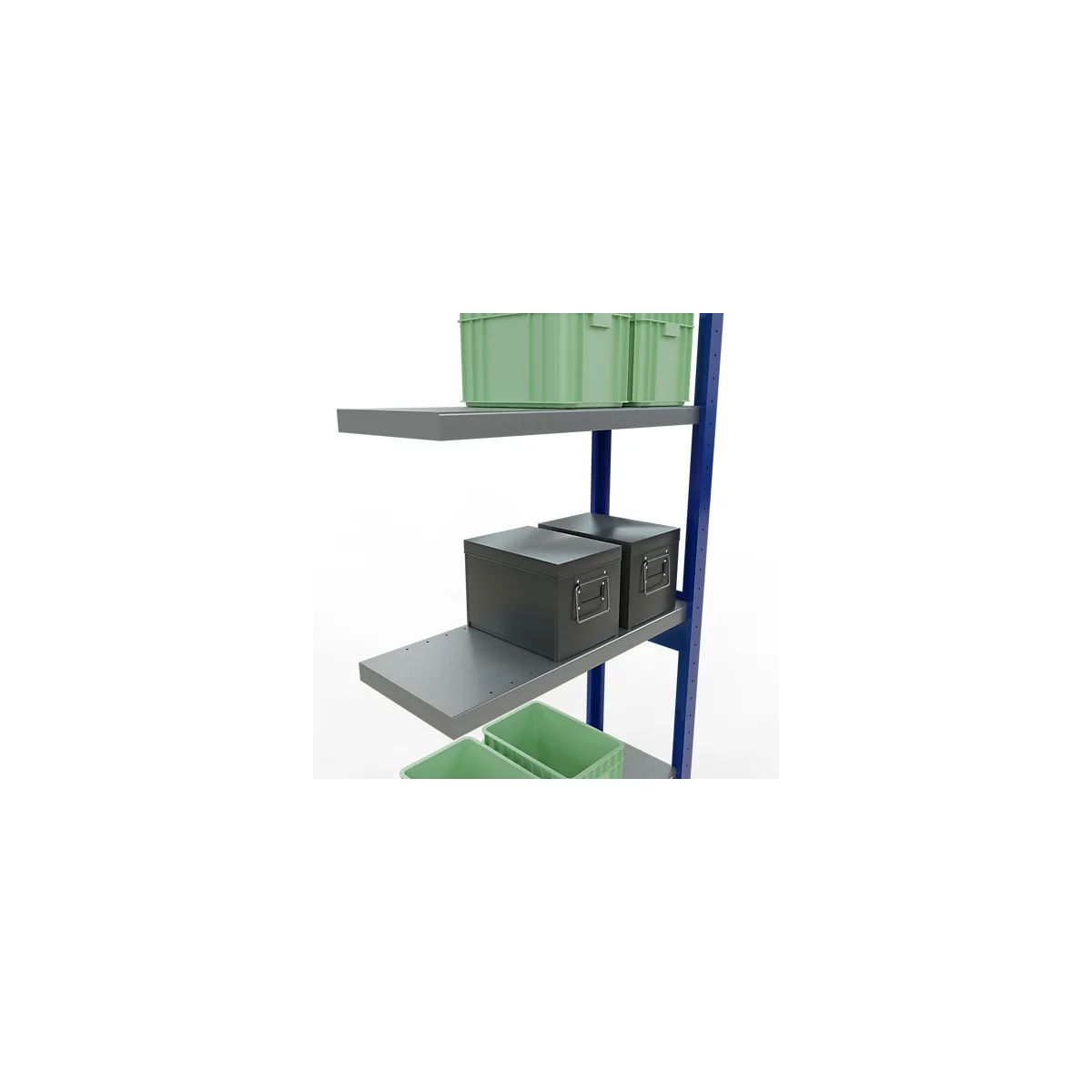 Schulte Lagertechnik Système de rayonnage à tablettes emboîtable MULTIplus 250, rayonnage annexe, verrou de longueur, 2500x750x300 mm, 6 tablettes, bleu gentiane/galvanisé