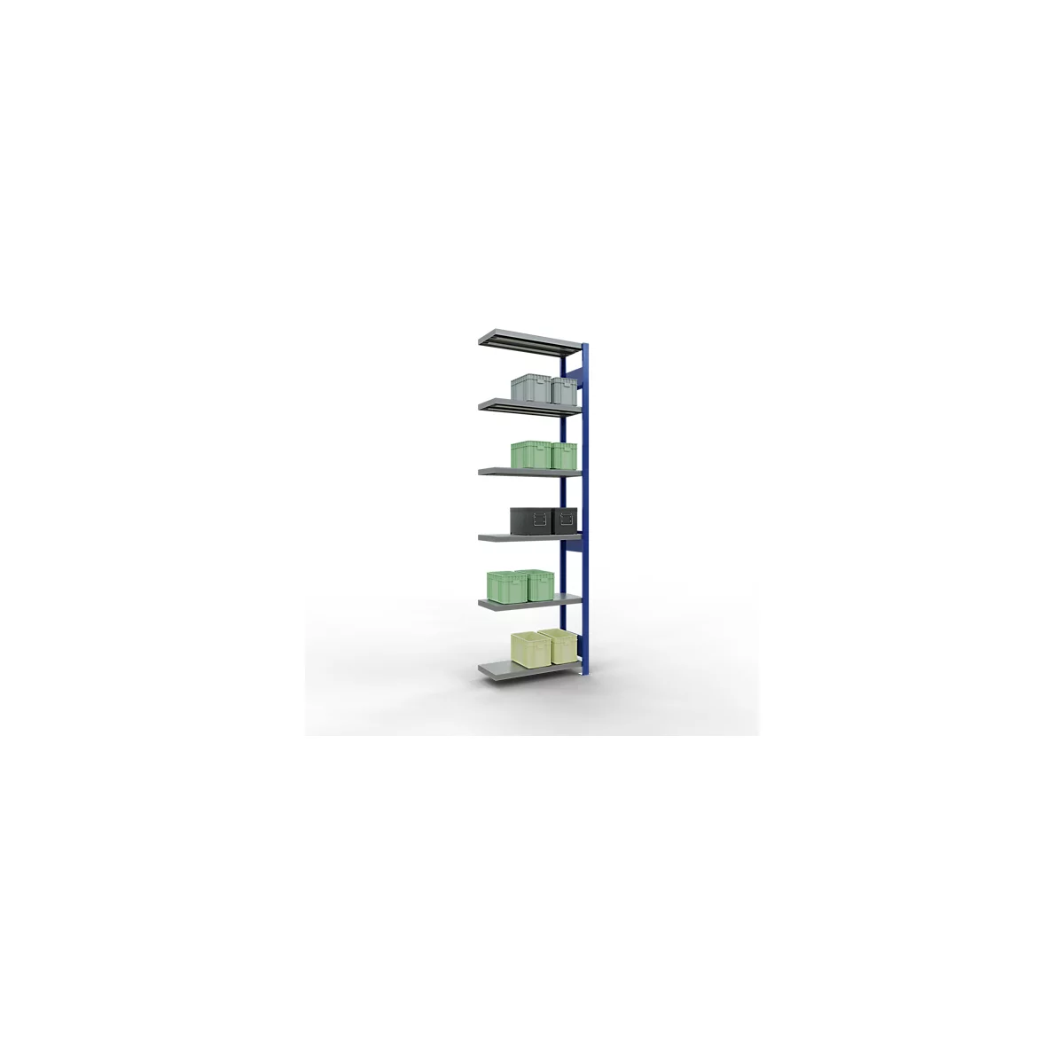Schulte Lagertechnik Système de rayonnage à tablettes emboîtable MULTIplus 250, rayonnage annexe, verrou de longueur, 2500x750x300 mm, 6 tablettes, bleu gentiane/galvanisé