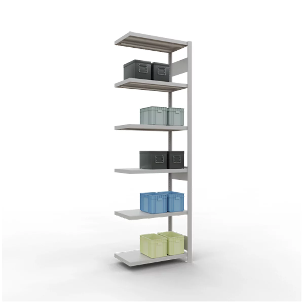 Schulte Lagertechnik Système de rayonnage à tablettes emboîtable MULTIplus 250, rayonnage annexe, verrou de longueur, 2500x750x300 mm, 6 tablettes, gris clair