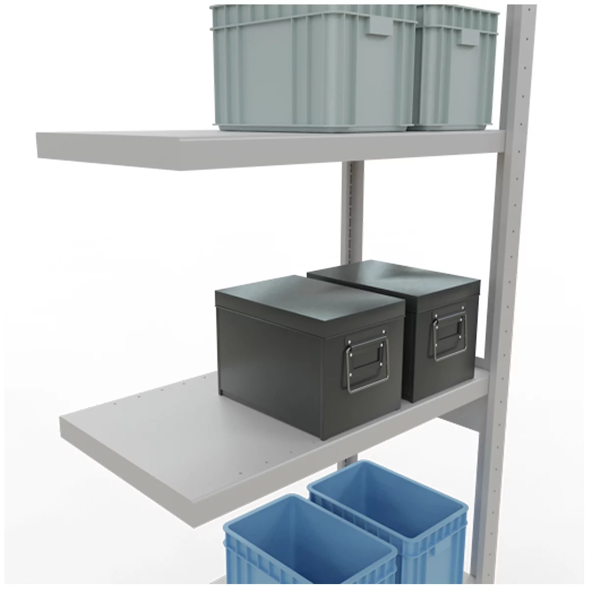 Schulte Lagertechnik Système de rayonnage à tablettes emboîtable MULTIplus 250, rayonnage annexe, verrou de longueur, 2500x750x300 mm, 6 tablettes, gris clair