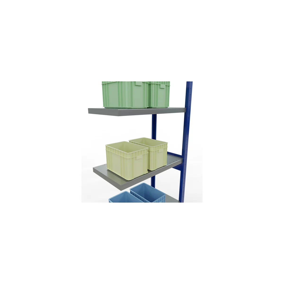Schulte Lagertechnik Système de rayonnage à tablettes emboîtable MULTIplus 250, rayonnage annexe, verrou de longueur, 2500x750x400 mm, 6 tablettes, bleu gentiane/galvanisé