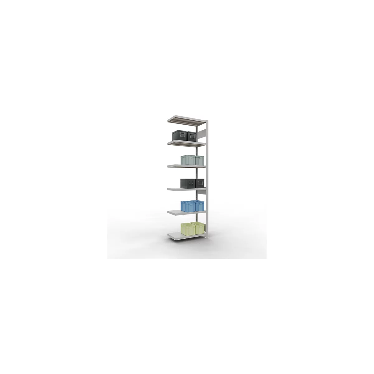 Schulte Lagertechnik Système de rayonnage à tablettes emboîtable MULTIplus 250, rayonnage annexe, verrou de longueur, 2500x750x400 mm, 6 tablettes, gris clair