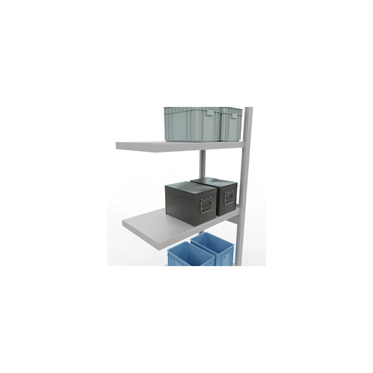 Schulte Lagertechnik Système de rayonnage à tablettes emboîtable MULTIplus 250, rayonnage annexe, verrou de longueur, 2500x750x400 mm, 6 tablettes, gris clair