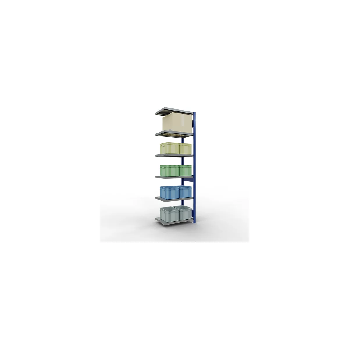 Schulte Lagertechnik Système de rayonnage à tablettes emboîtable MULTIplus 250, rayonnage annexe, verrou de longueur, 2500x750x500 mm, 6 tablettes, bleu gentiane/galvanisé