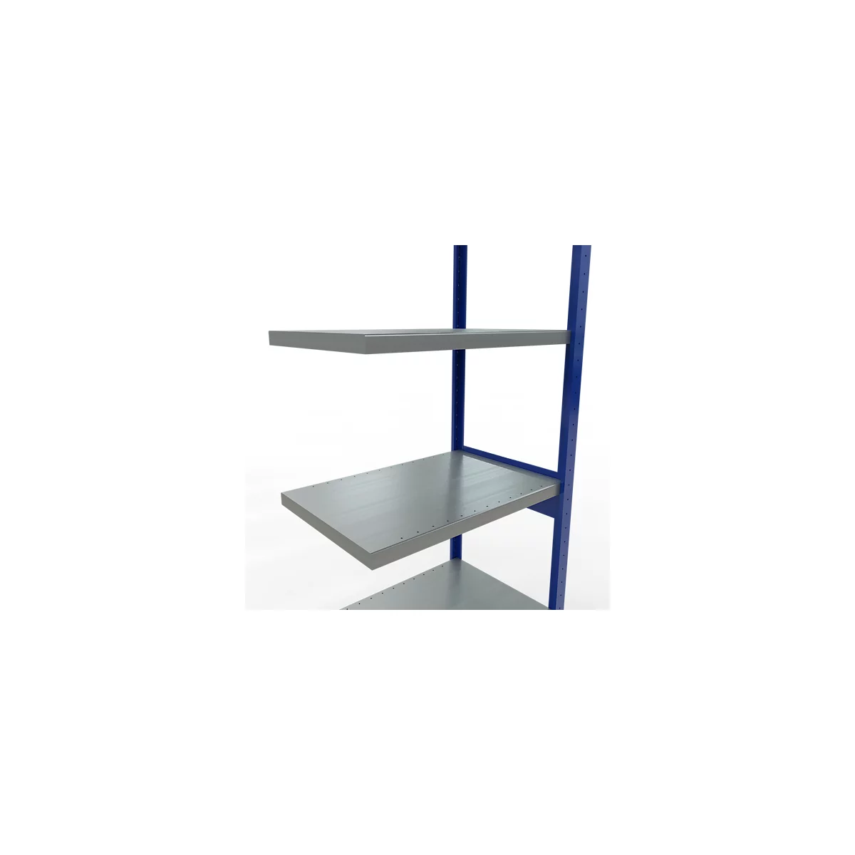 Schulte Lagertechnik Système de rayonnage à tablettes emboîtable MULTIplus 250, rayonnage annexe, verrou de longueur, 2500x750x500 mm, 6 tablettes, bleu gentiane/galvanisé