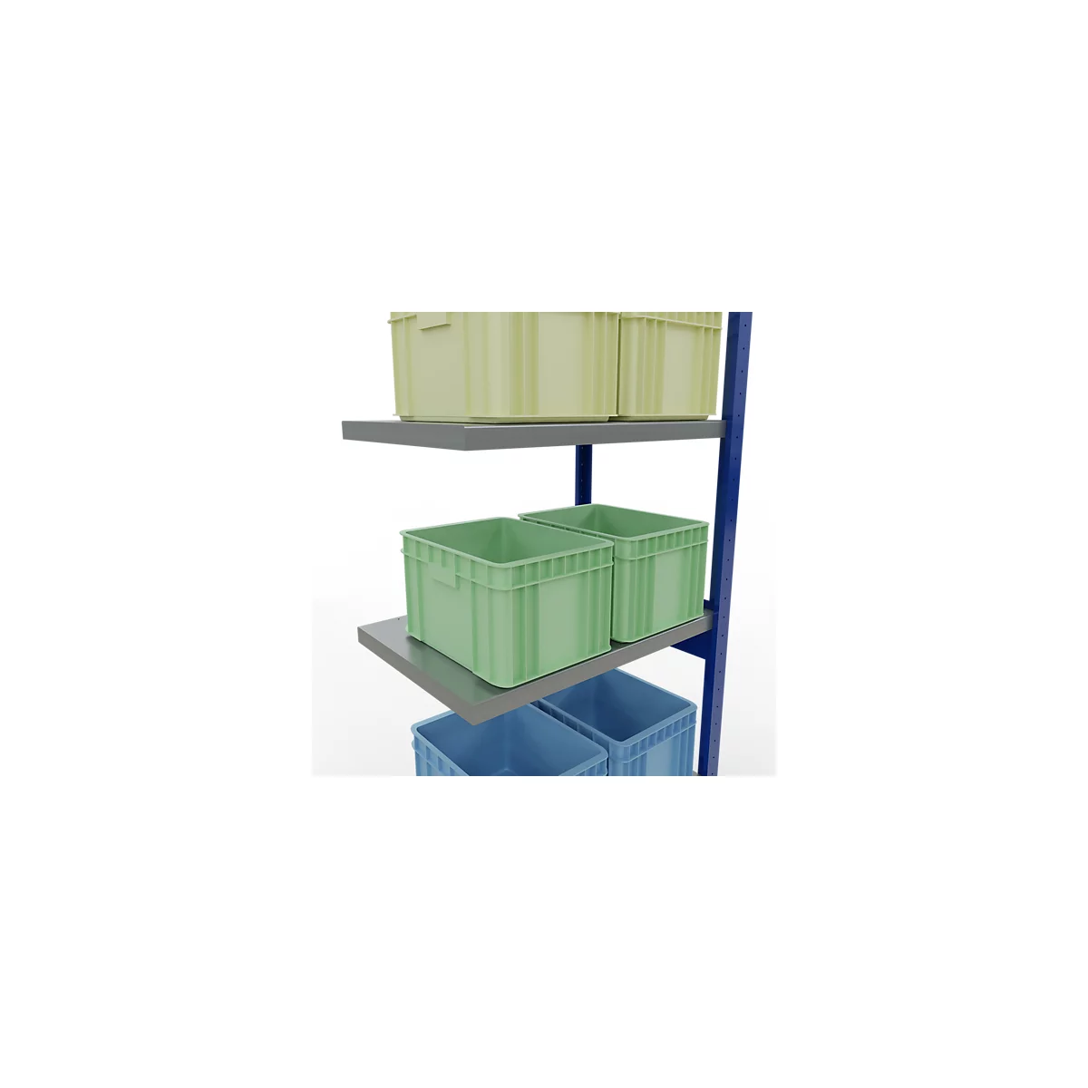 Schulte Lagertechnik Système de rayonnage à tablettes emboîtable MULTIplus 250, rayonnage annexe, verrou de longueur, 2500x750x500 mm, 6 tablettes, bleu gentiane/galvanisé