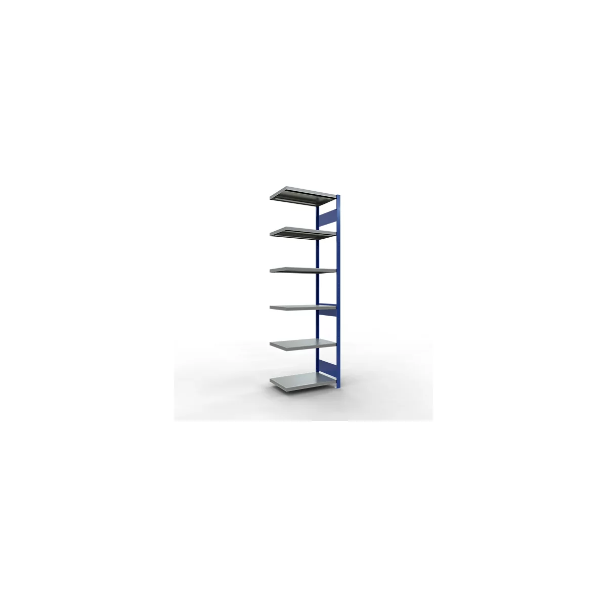 Schulte Lagertechnik Système de rayonnage à tablettes emboîtable MULTIplus 250, rayonnage annexe, verrou de longueur, 2500x750x500 mm, 6 tablettes, bleu gentiane/galvanisé