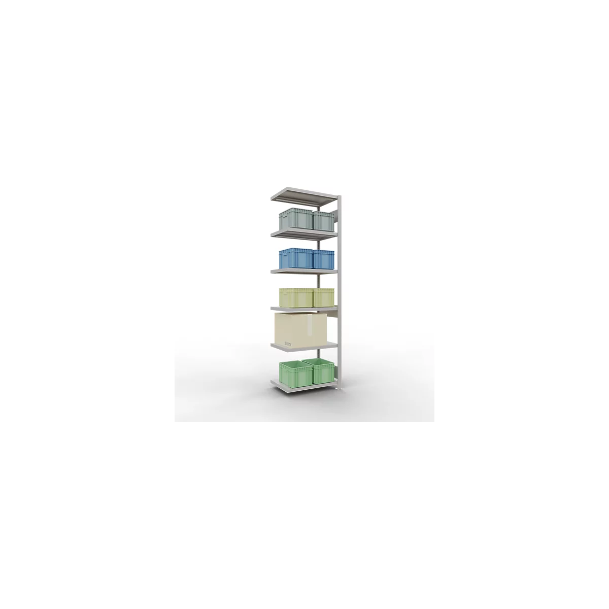 Schulte Lagertechnik Système de rayonnage à tablettes emboîtable MULTIplus 250, rayonnage annexe, verrou de longueur, 2500x750x500 mm, 6 tablettes, gris clair
