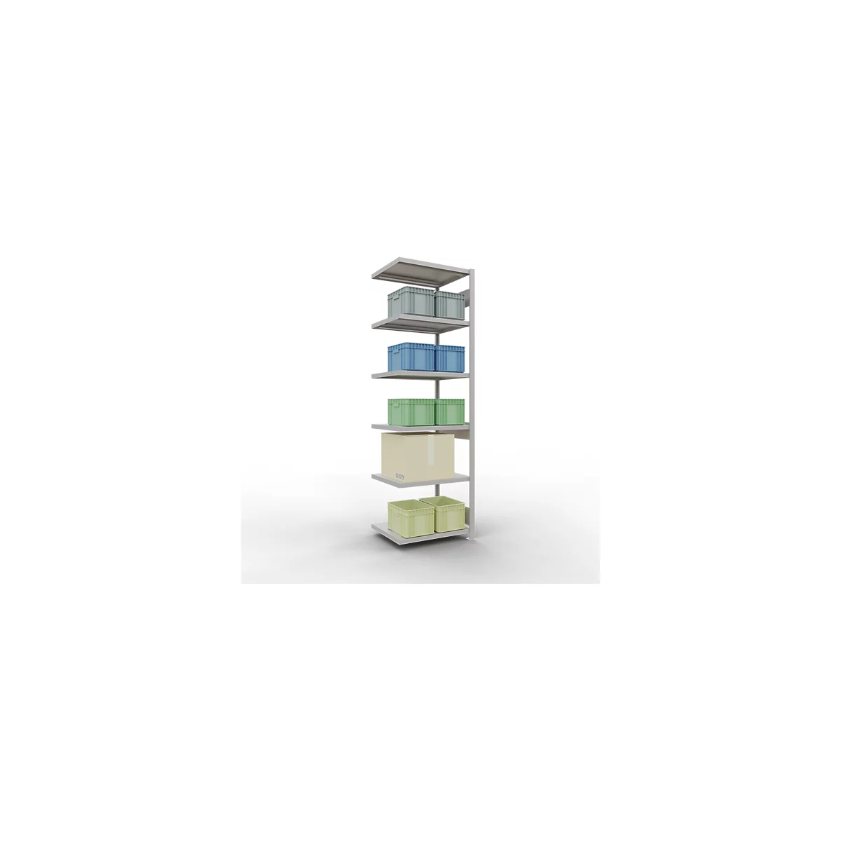Schulte Lagertechnik Système de rayonnage à tablettes emboîtable MULTIplus 250, rayonnage annexe, verrou de longueur, 2500x750x600 mm, 6 tablettes, gris clair