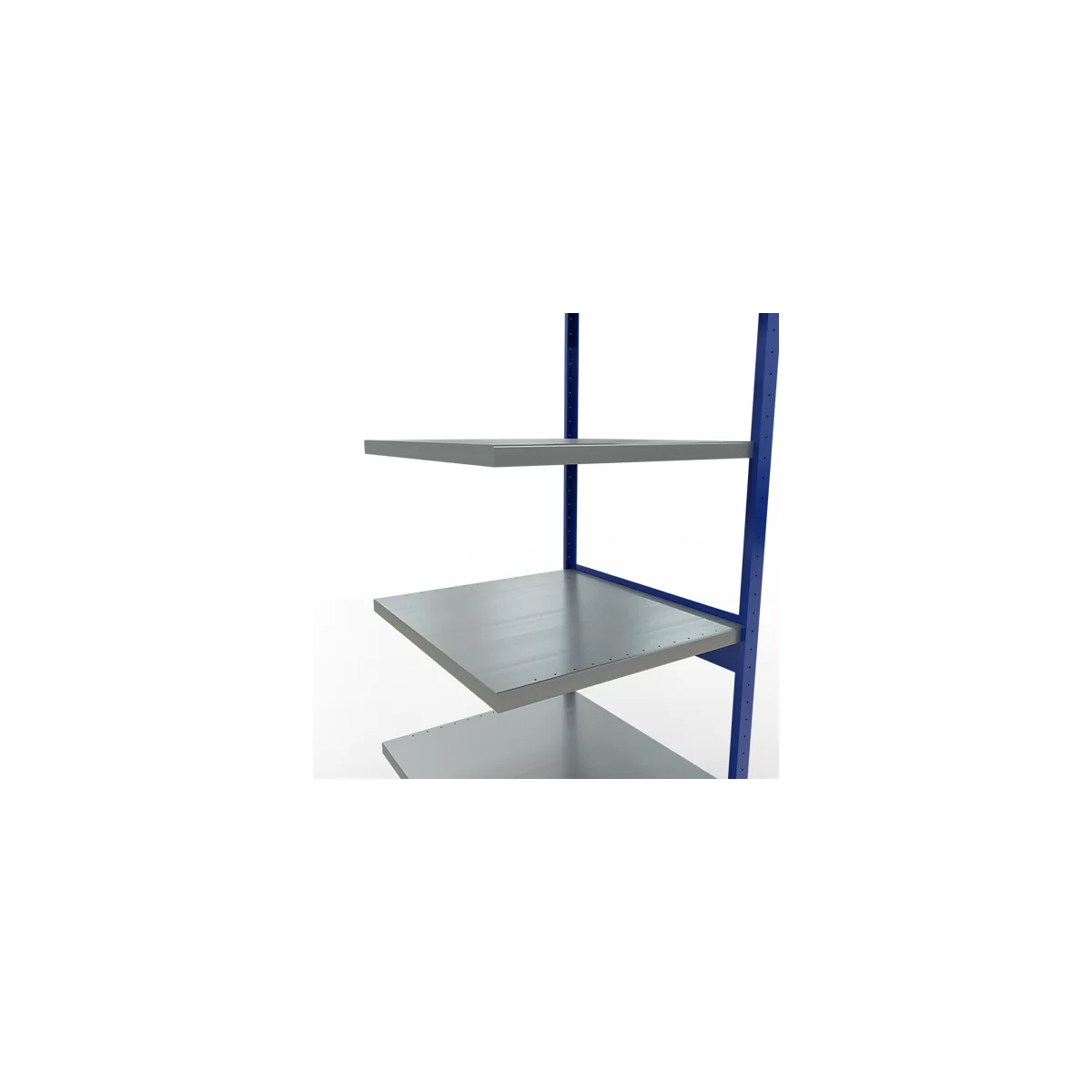 Schulte Lagertechnik Système de rayonnage à tablettes emboîtable MULTIplus 250, rayonnage annexe, verrou de longueur, 2500x750x800 mm, 6 tablettes, bleu gentiane/galvanisé