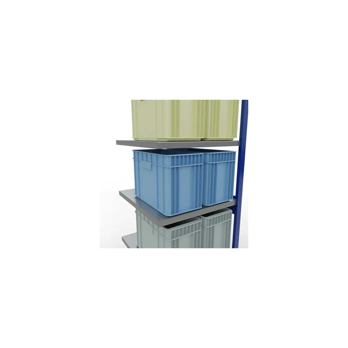 Schulte Lagertechnik Système de rayonnage à tablettes emboîtable MULTIplus 250, rayonnage annexe, verrou de longueur, 2500x750x800 mm, 6 tablettes, bleu gentiane/galvanisé