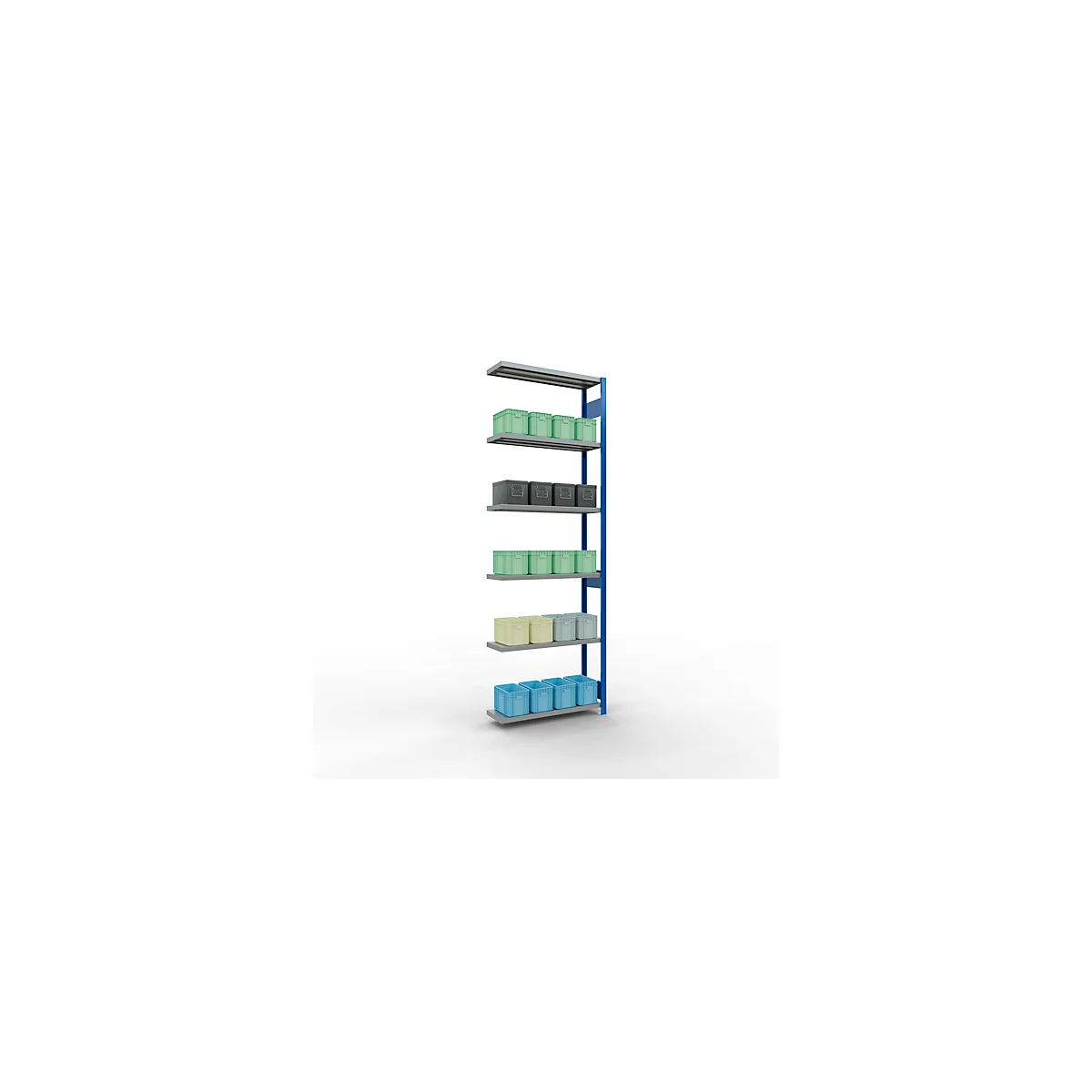 Schulte Lagertechnik Système de rayonnage à tablettes emboîtable MULTIplus 250, rayonnage annexe, verrou de longueur, 3000x1000x300 mm, 7 tablettes, bleu gentiane/galvanisé