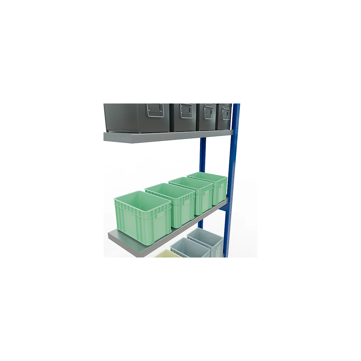 Schulte Lagertechnik Système de rayonnage à tablettes emboîtable MULTIplus 250, rayonnage annexe, verrou de longueur, 3000x1000x300 mm, 7 tablettes, bleu gentiane/galvanisé
