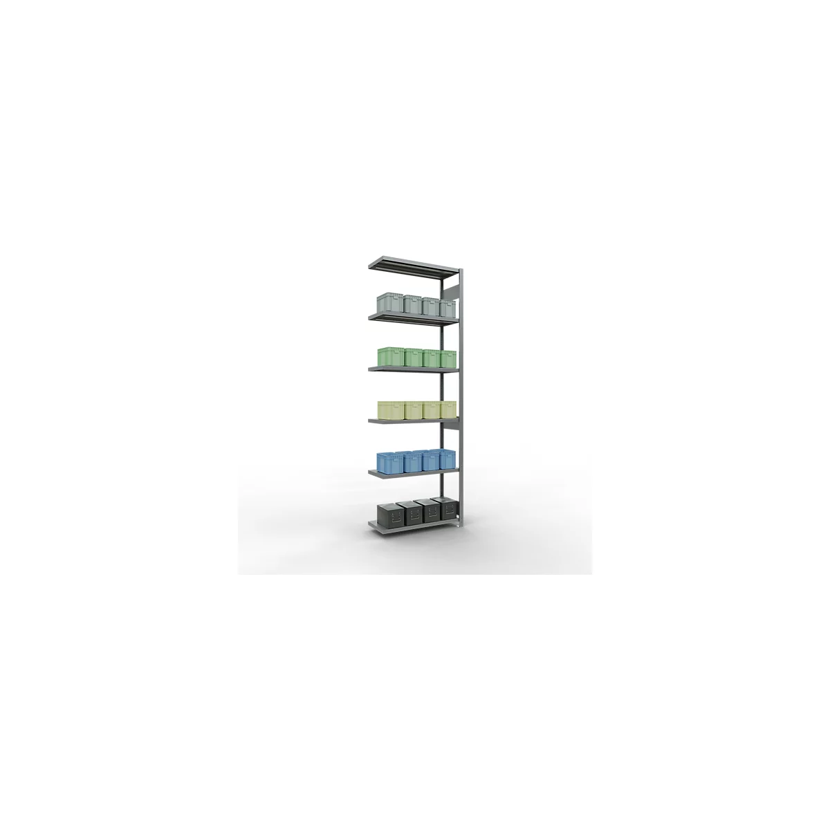 Schulte Lagertechnik Système de rayonnage à tablettes emboîtable MULTIplus 250, rayonnage annexe, verrou de longueur, 3000x1000x400 mm, 7 tablettes, galvanisé