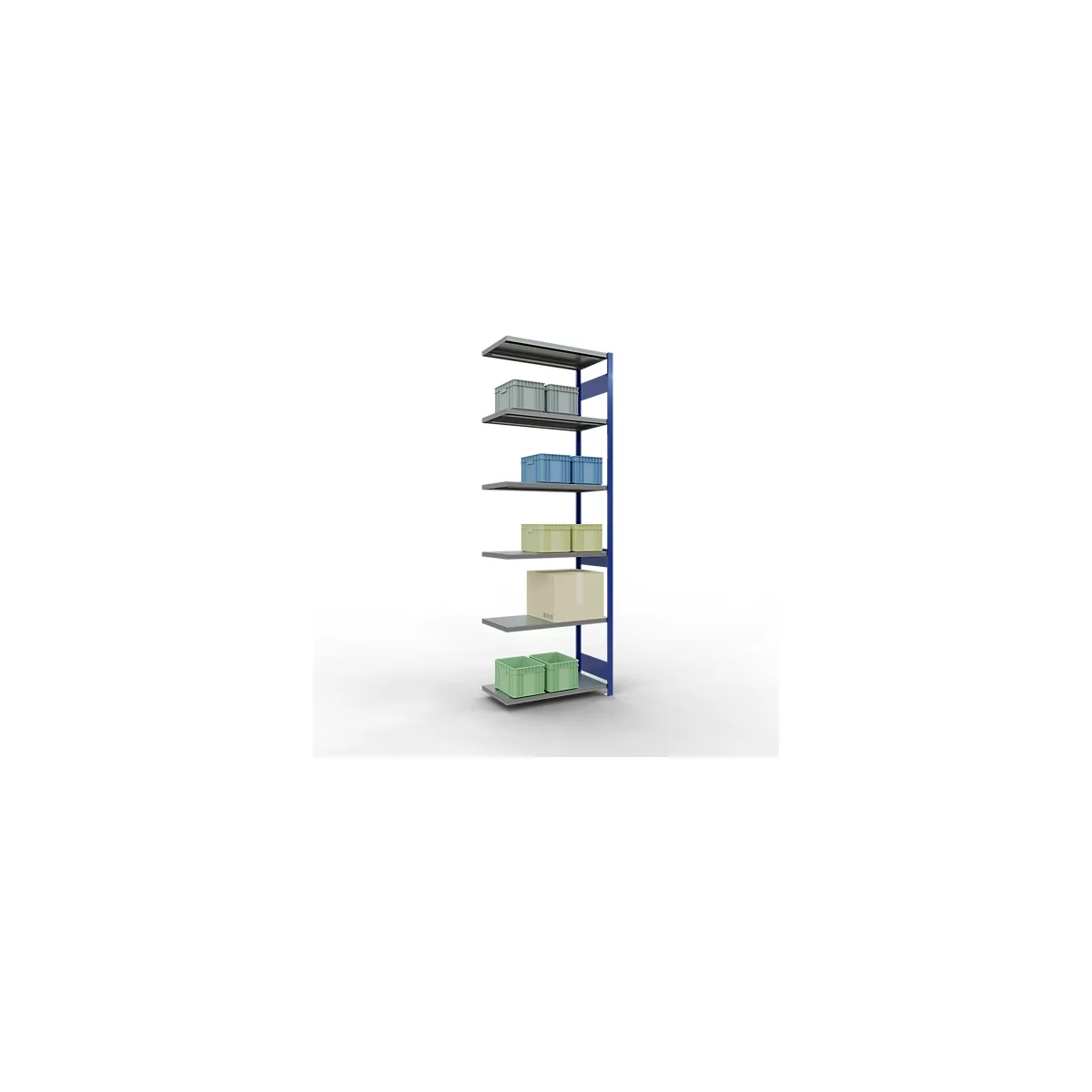 Schulte Lagertechnik Système de rayonnage à tablettes emboîtable MULTIplus 250, rayonnage annexe, verrou de longueur, 3000x1000x500 mm, 7 tablettes, bleu gentiane/galvanisé