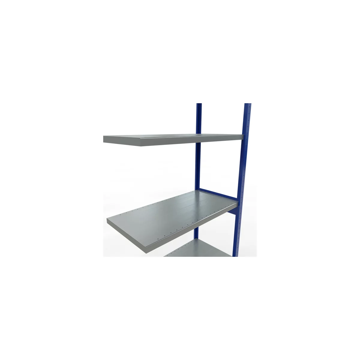 Schulte Lagertechnik Système de rayonnage à tablettes emboîtable MULTIplus 250, rayonnage annexe, verrou de longueur, 3000x1000x500 mm, 7 tablettes, bleu gentiane/galvanisé