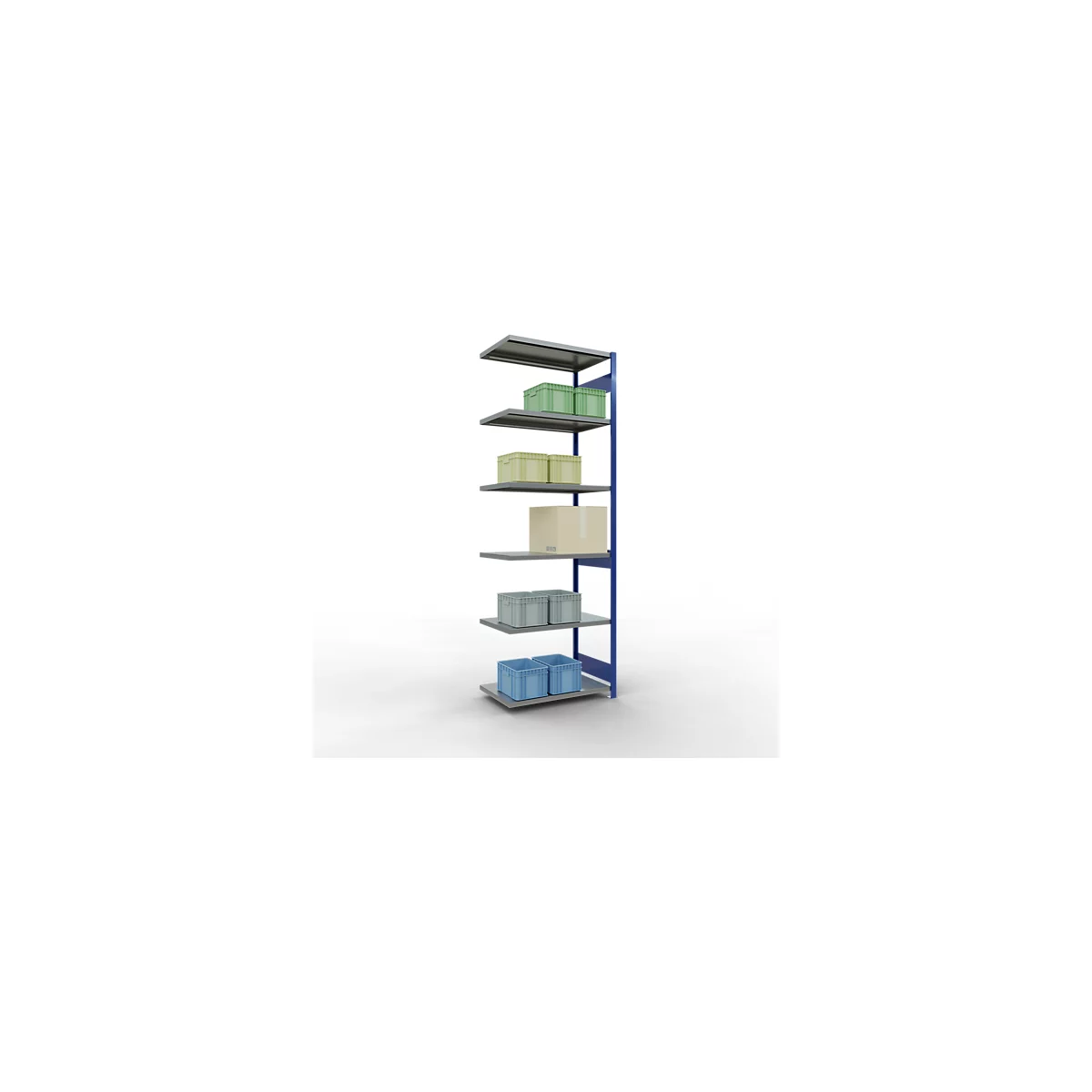 Schulte Lagertechnik Système de rayonnage à tablettes emboîtable MULTIplus 250, rayonnage annexe, verrou de longueur, 3000x1000x600 mm, 7 tablettes, bleu gentiane/galvanisé