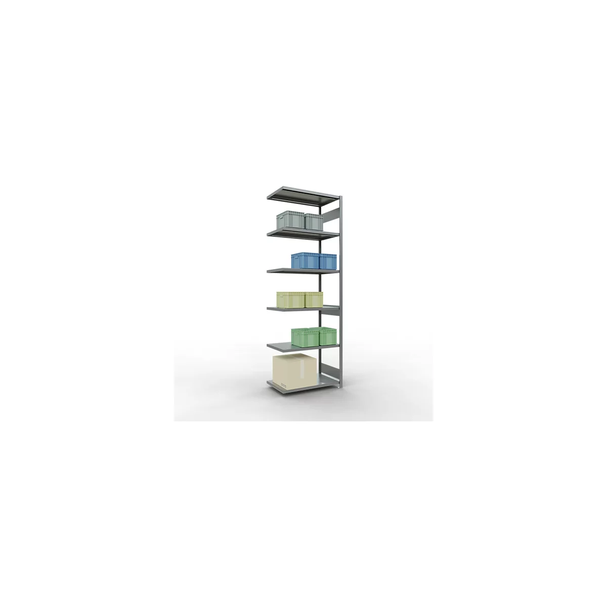 Schulte Lagertechnik Système de rayonnage à tablettes emboîtable MULTIplus 250, rayonnage annexe, verrou de longueur, 3000x1000x600 mm, 7 tablettes, galvanisé