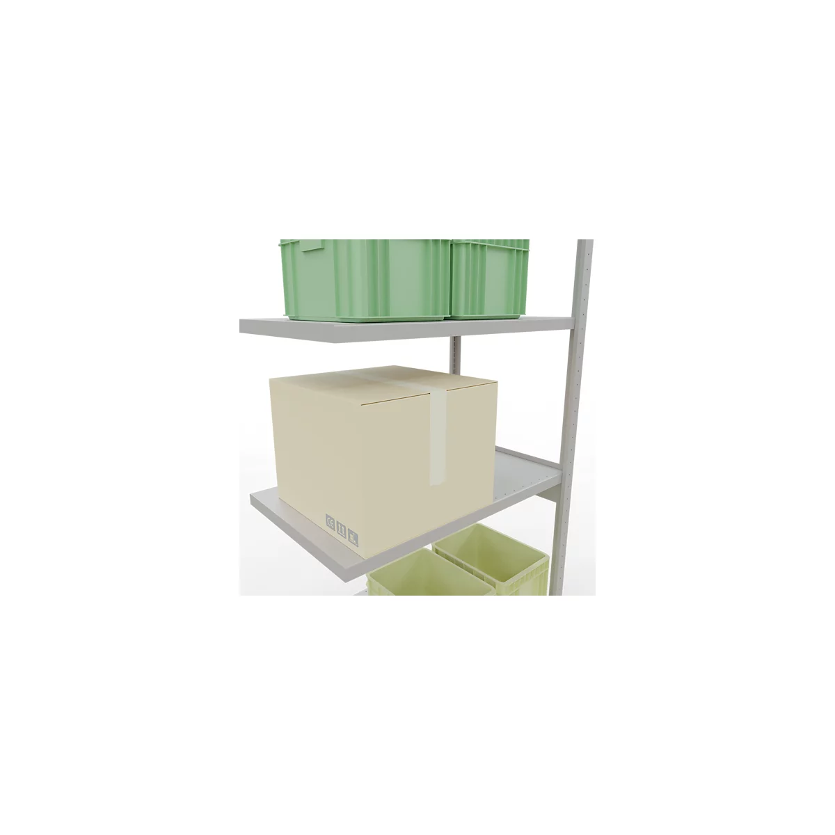 Schulte Lagertechnik Système de rayonnage à tablettes emboîtable MULTIplus 250, rayonnage annexe, verrou de longueur, 3000x1000x600 mm, 7 tablettes, gris clair