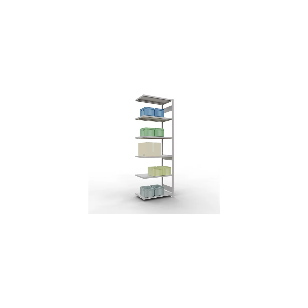 Schulte Lagertechnik Système de rayonnage à tablettes emboîtable MULTIplus 250, rayonnage annexe, verrou de longueur, 3000x1000x600 mm, 7 tablettes, gris clair