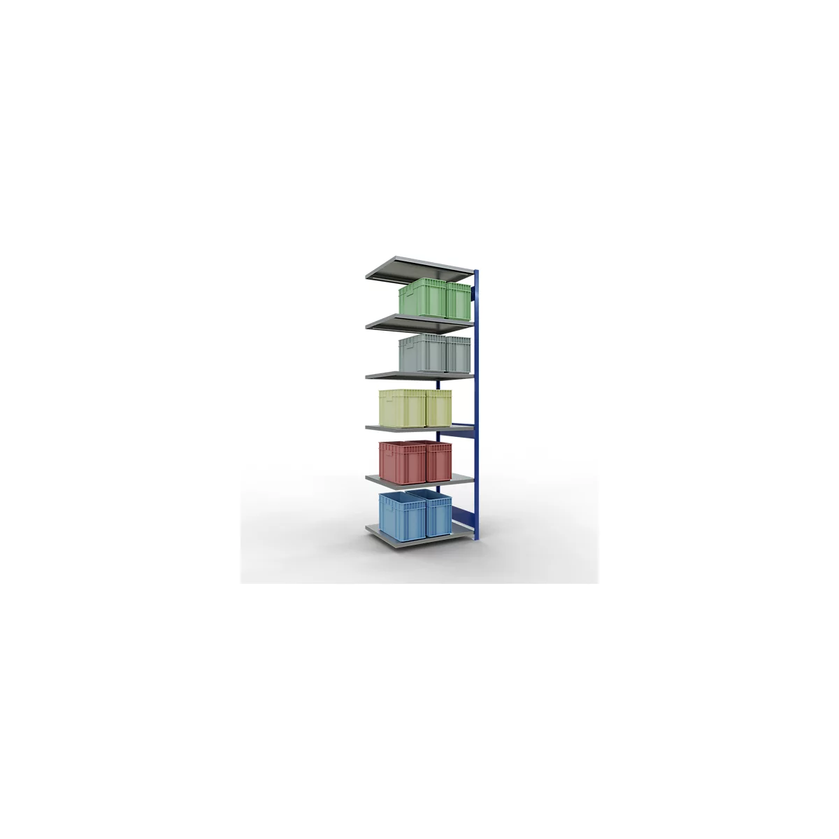 Schulte Lagertechnik Système de rayonnage à tablettes emboîtable MULTIplus 250, rayonnage annexe, verrou de longueur, 3000x1000x800 mm, 7 tablettes, bleu gentiane/galvanisé
