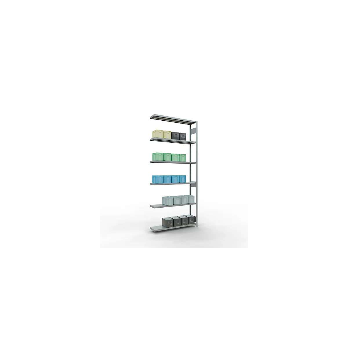 Schulte Lagertechnik Système de rayonnage à tablettes emboîtable MULTIplus 250, rayonnage annexe, verrou de longueur, 3000x1300x300 mm, 7 tablettes, galvanisé