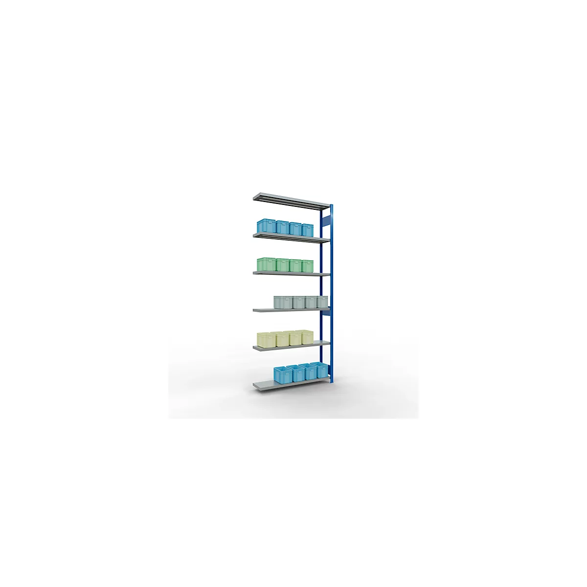 Schulte Lagertechnik Système de rayonnage à tablettes emboîtable MULTIplus 250, rayonnage annexe, verrou de longueur, 3000x1300x300 mm, 7 tablettes, gris clair