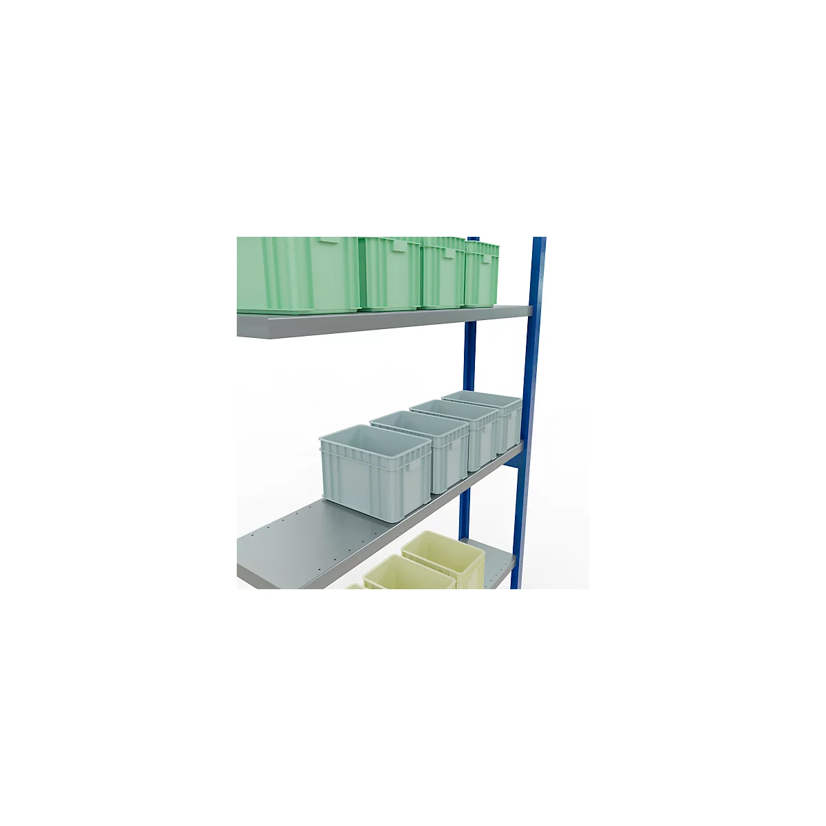Schulte Lagertechnik Système de rayonnage à tablettes emboîtable MULTIplus 250, rayonnage annexe, verrou de longueur, 3000x1300x300 mm, 7 tablettes, gris clair