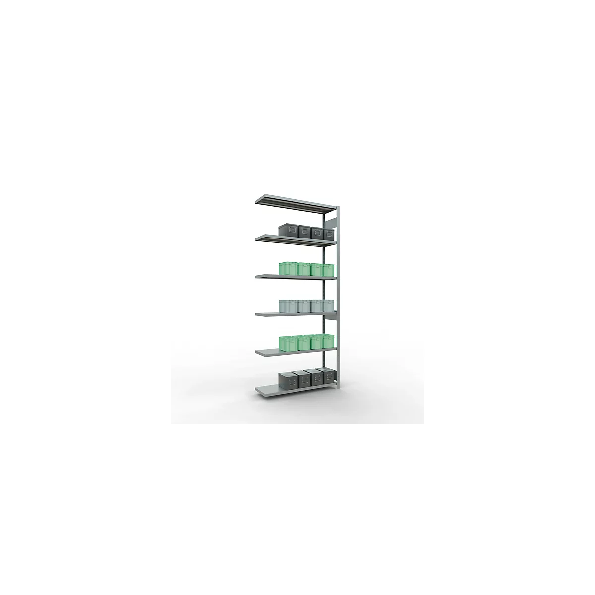 Schulte Lagertechnik Système de rayonnage à tablettes emboîtable MULTIplus 250, rayonnage annexe, verrou de longueur, 3000x1300x400 mm, 7 tablettes, galvanisé