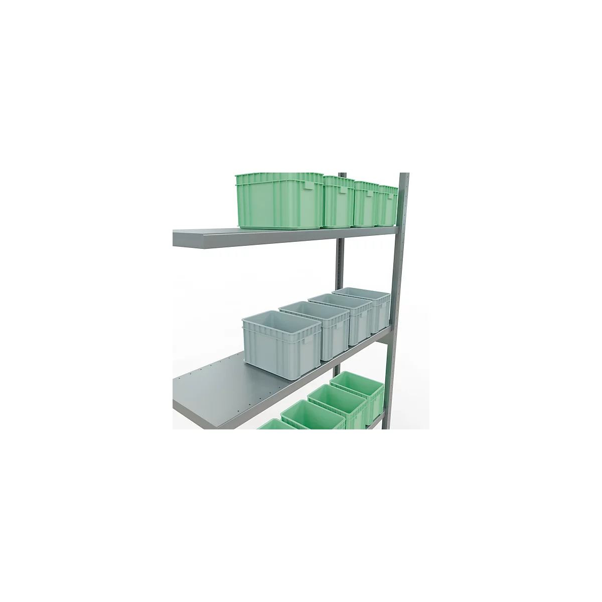 Schulte Lagertechnik Système de rayonnage à tablettes emboîtable MULTIplus 250, rayonnage annexe, verrou de longueur, 3000x1300x400 mm, 7 tablettes, galvanisé